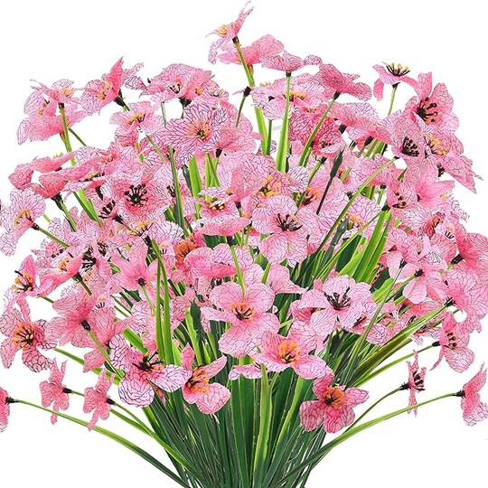 Outdoor Artificial Flowers UV Resistant Spring Plants Fake Silk Flowers Greenery Shrubs Plastic Flower Faux Plants for Outside Indoor Decor